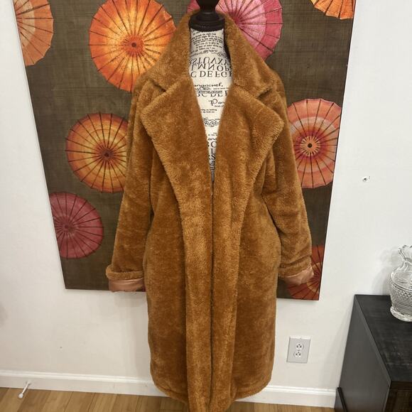 Brown Jackets & Blazers - ANGASHION Cotton Blend Teddy Bear Faux Fur Honey Brown Coat Cozycore Sz XL